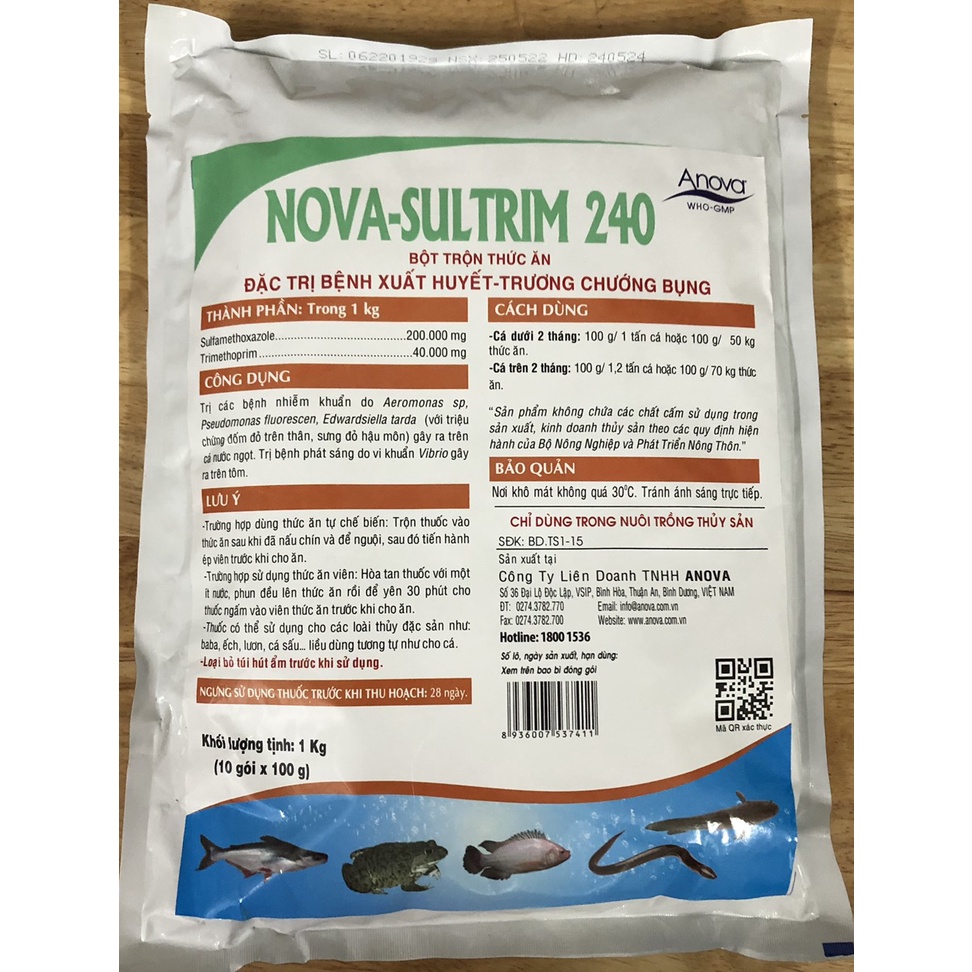Kha.ng sinh Nova Sultrim chống nhiễm trùngg, xuất huyết, đốm đỏ trên tôm, cá, ốc, lươn. Thú y Trường Thịnh