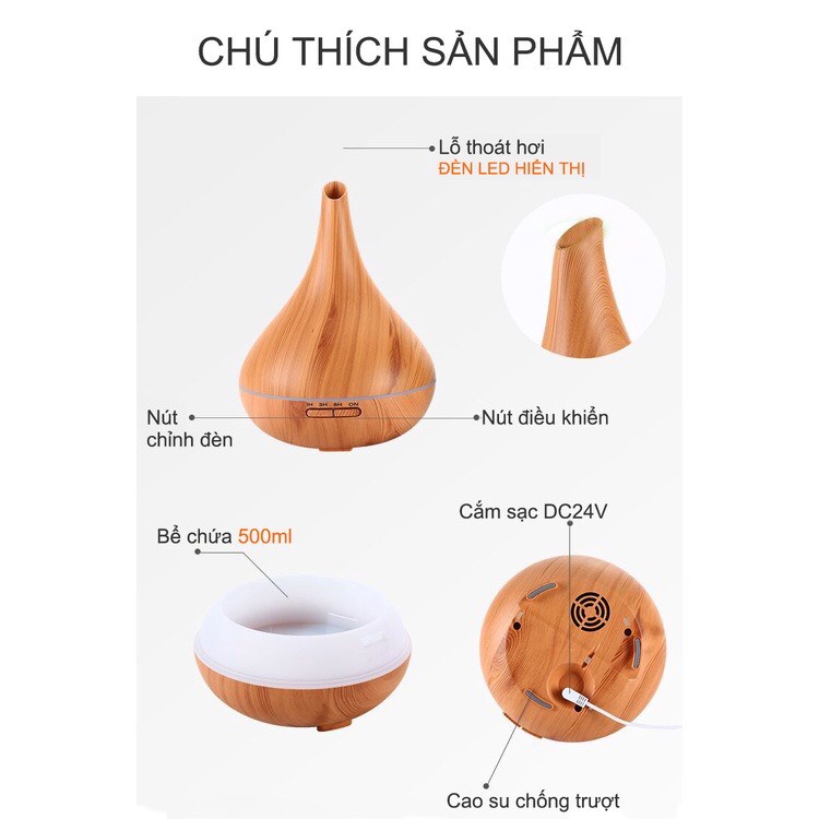 Máy khuếch tán tinh dầu bình rượu (hồ lô), 500ml, tặng kèm 1 chai tinh dầu sả/quế 10ml, máy xông