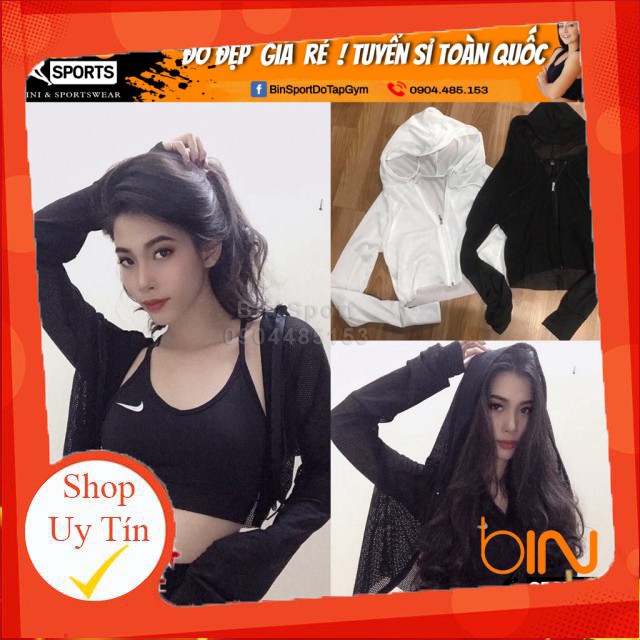 Aó khoác lưới có mũ, 2 màu trắng, đen, đồ tập yoga, gym, aerobic A019 Liên hệ mua hàng