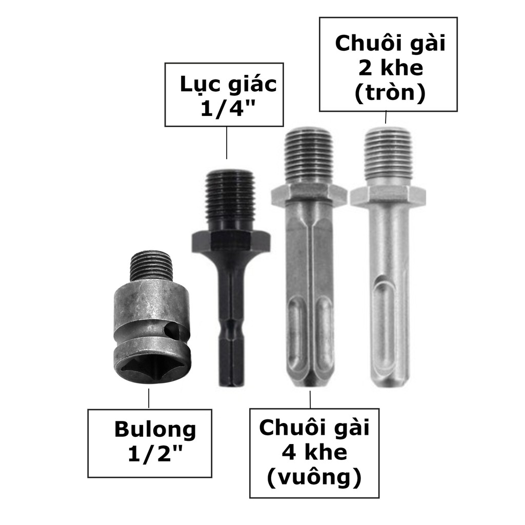 Mũi khoan tách gỗ, mũi bổ củi bằng máy có ren mở rộng 42MM chuyên dụng kèm chuôi nối lắp được cho nhiều loại máy
