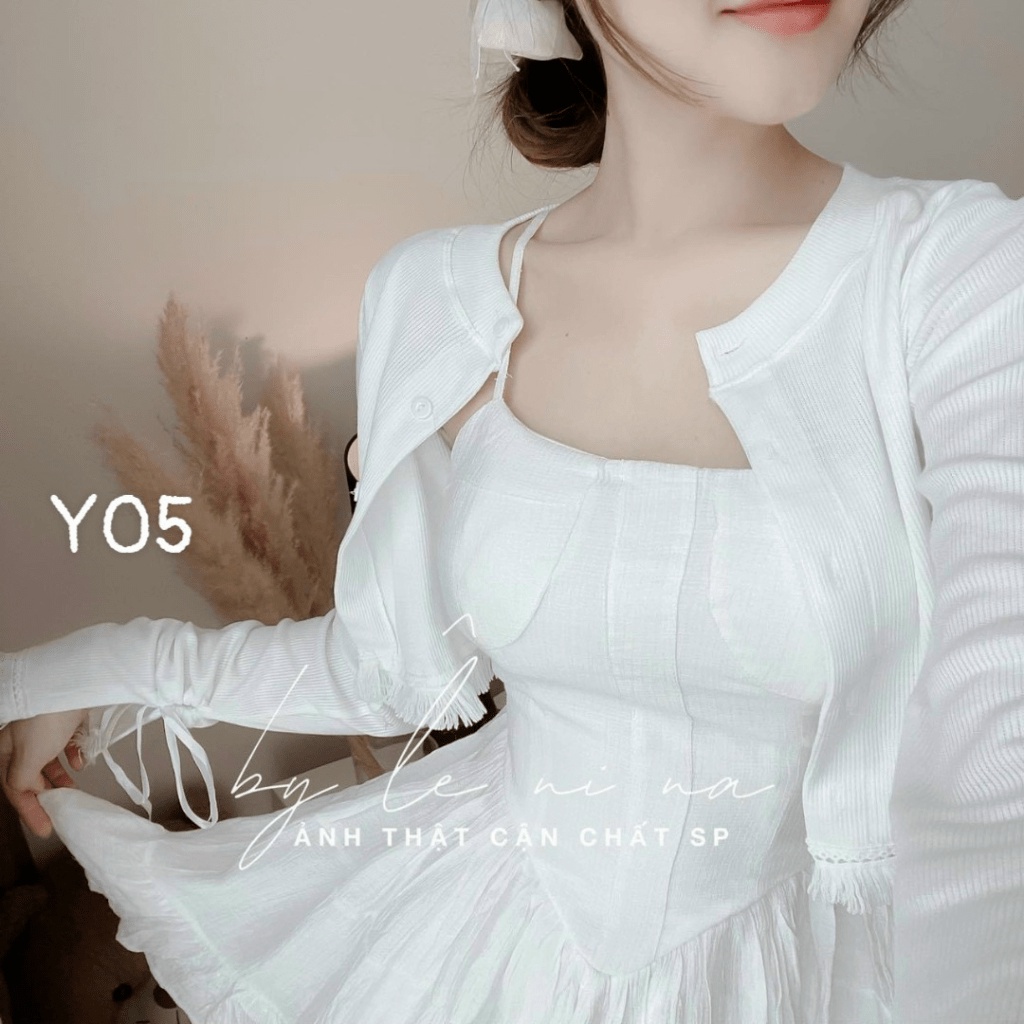 (Free ship) Sét Thun Gân Đầm Ngắn Hai Dây + Áo Khoác Ngoài Xinh Như Tiên Tỉ UP VLTN Shop