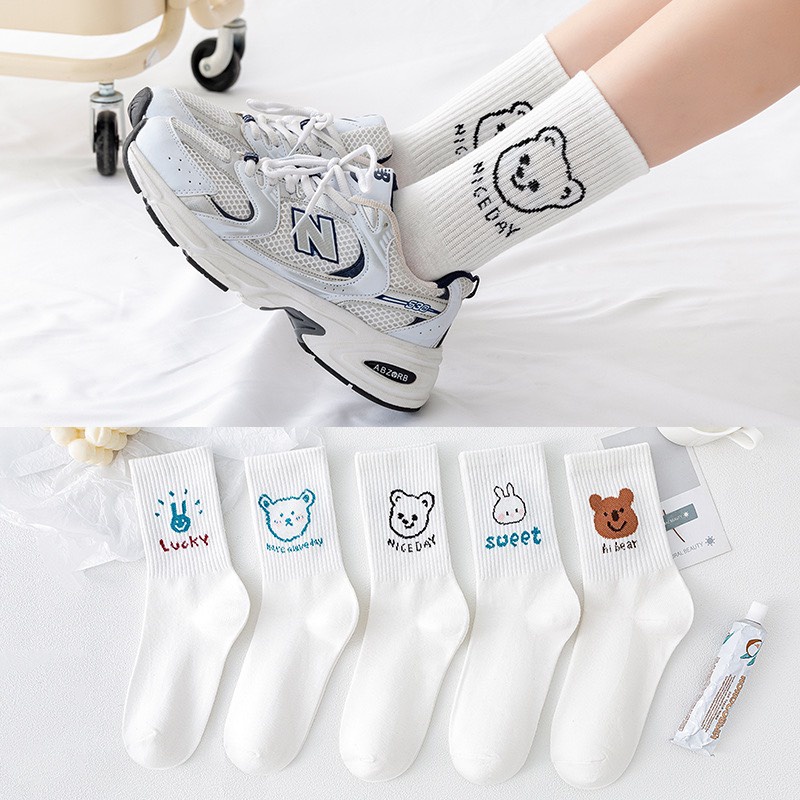 Tất,Vớ Cao Cổ Nữ Họa Tiết Gấu Trắng Cute