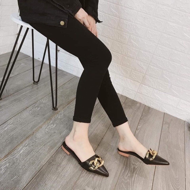 SỤC NỮ PHỐI XÍCH MŨI NHỌN CỰC SANG KHÓA ĐỒNG ĐẸP DA MỀM GÓT VUÔNG 2CM XU HƯỚNG NĂM NAY