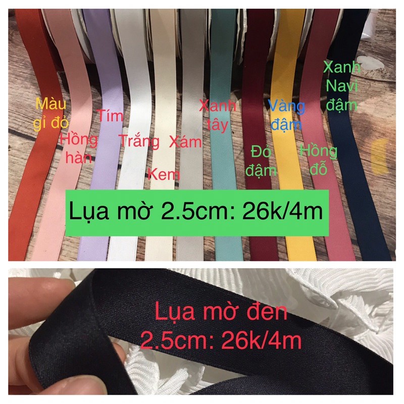 4m ruy băng lụa mờ rộng 2.5cm