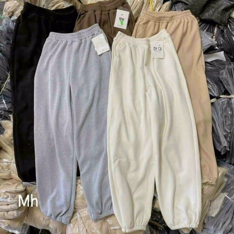 QUẦN JOGGER UNISEX BO GẤU, QUẦN BOOM DÁNG RỘNG BO GẤU NHUNG TĂM