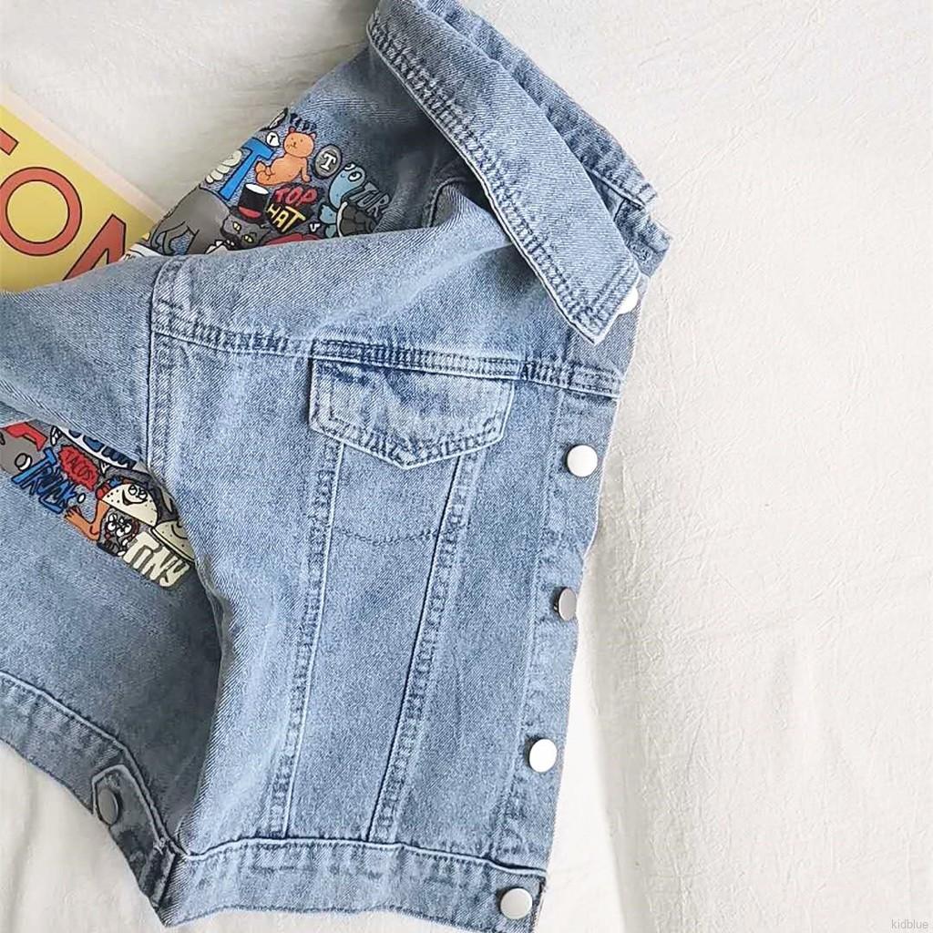 Áo khoác jean tay dài họa tiết dễ thương cho bé gái