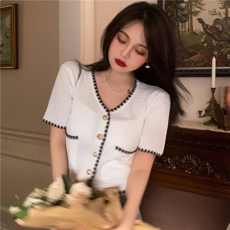 Áo Dệt Kim Mỏng Tay Ngắn Phong Cách Hàn Quốc Dành Cho Nữ