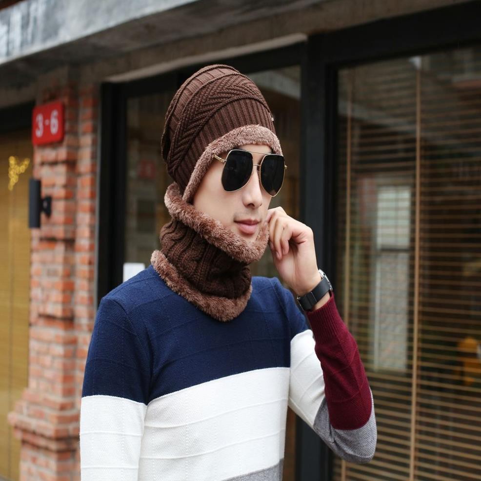Mũ len trùm đầu kèm khăn ống choàng cổ ấm áp hàng loại 1 cho nam nữ