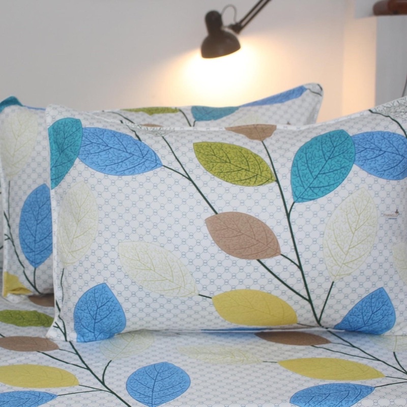 Bộ ga cotton Thắng Lợi, ga giường IN LOGO (4 món) LÁ NGỌC
