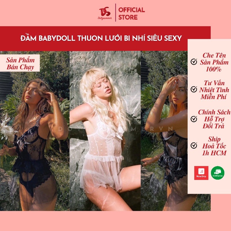 Đầm Ngủ Thun Lưới Babydoll Siêu Sexy, Đầm Xuyên Thấu Gợi Cảm Kèm Quần Chất Mềm Mịn &amp; Siêu Quyến Rũ