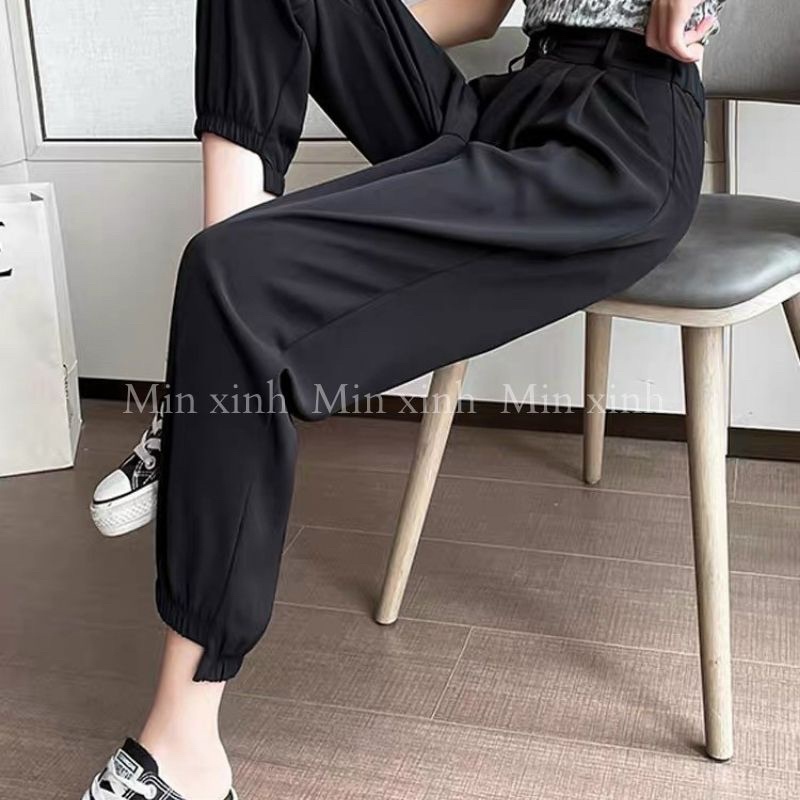 Quần baggy nữ gấu lệch bo chun chân, Quần jogger nữ Minxinh chất chéo hàn nhiều màu [Mã QB072]