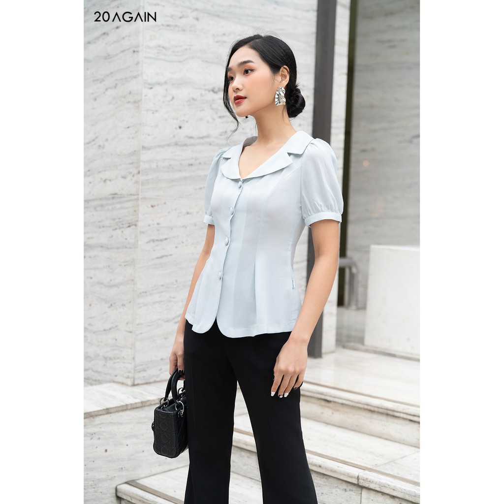 Áo sơ mi nữ công sở ngắn tay vạt tròn 20 AGAIN - ASA1041