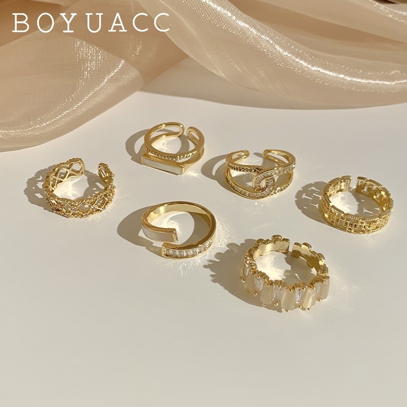 Nhẫn Hở Mạ Vàng Đính Đá Đơn Giản Thời Trang Hàn Quốc