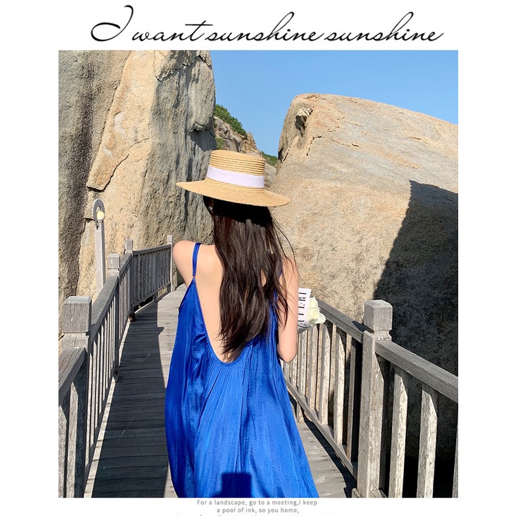 Đầm maxi xanh coban siêu cổ tích hở lưng sexy siêu dài