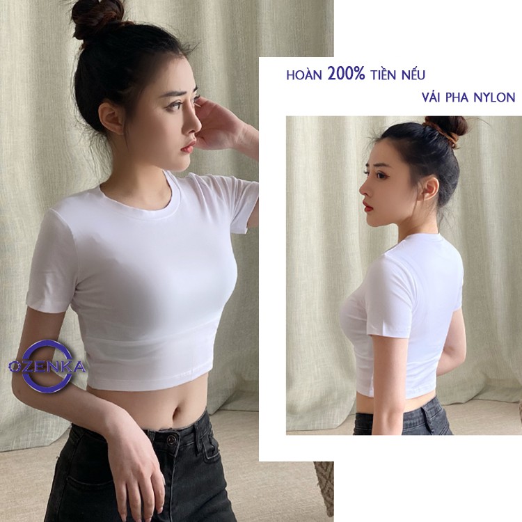 Áo croptop ôm nữ trắng đen 100% cotton OZENKA , áo crt thun gân body đẹp basic sang chảnh freesize dưới 55 kg