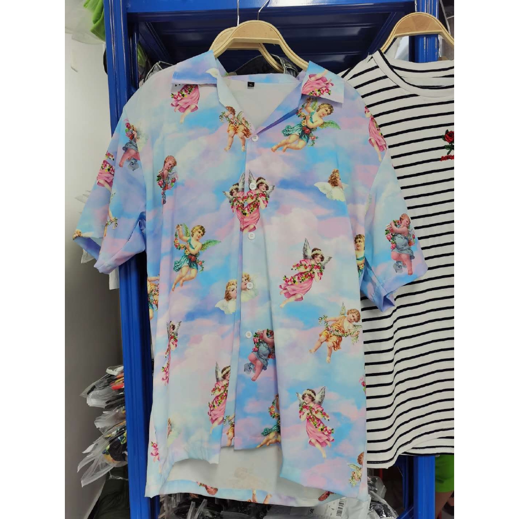 Áo Sơ Mi Tay Ngắn In Hình Thiên Thần Phong Cách Hawaii Dành Cho Nam