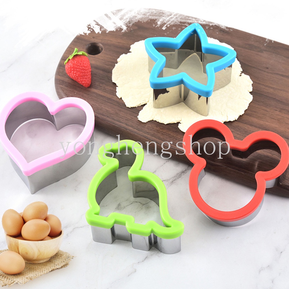 Khuôn Cắt Bánh Sandwich Hình Khủng Long / Ngôi Sao / Trái Tim Hoạt Hình Bằng Thép Không Gỉ
