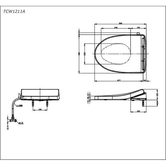 Nắp bồn cầu thông minh TOTO Eco-Washer TCW1211A, bảo hành chính hãng 2 năm