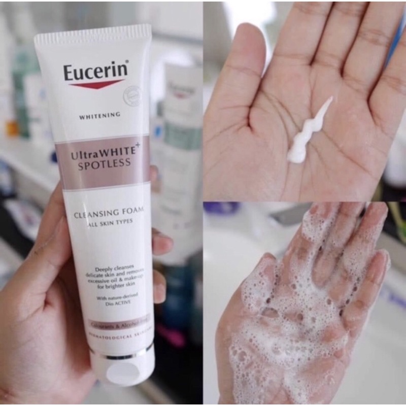 Sữa rửa mặt Eucerin Ultra White+ Spotless Cleansing Foam làm trắng da 150g TẶNG CỌ RỬA MẶT