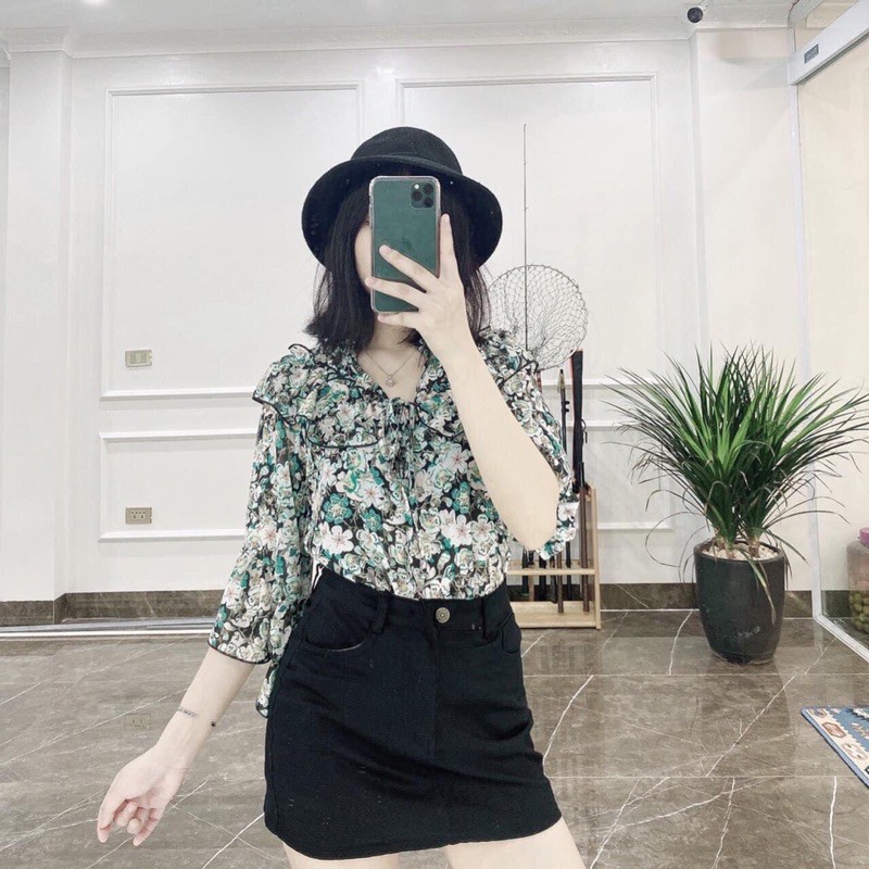 [FREESHIP - HÀNG LOẠI 1] ÁO VOAN HOA XANH TAY LOE CỰC XINH