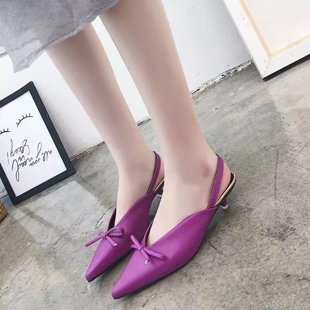 (Order) sz 34-39 Giày mũi nhọn quai hậu phối nơ tiểu thư quảng châu 2019