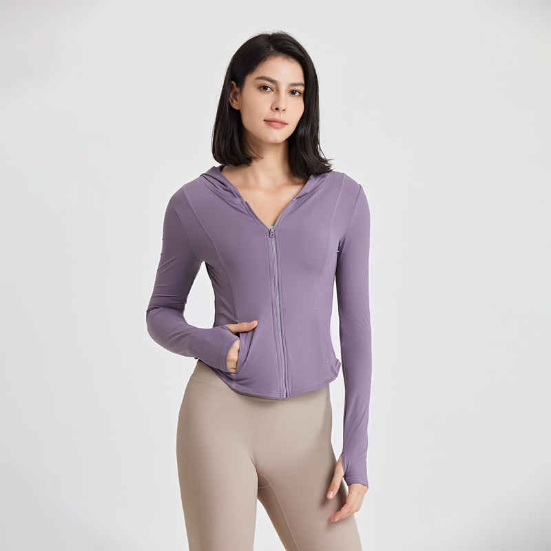 Lululemon new yoga sports jacket nude soft slim slim zipper top mũ trùm đầu pocket fitness coat f2022