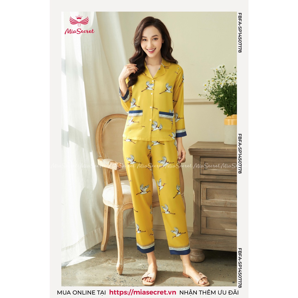 Bộ Đồ Ngủ Pijama Cổ Điển Mia Secret Lụa Nhật Cao Cấp - Họa Tiết Hạc Vàng Dài Tay - SP14507178 | BigBuy360 - bigbuy360.vn