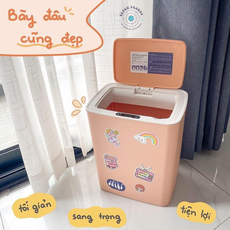 [FREESHIP + STICKERS] Thùng rác sạc pin 14L cảm ứng thông minh, có nắp chống thấm nước tự động đóng mở 3 màu siêu hot