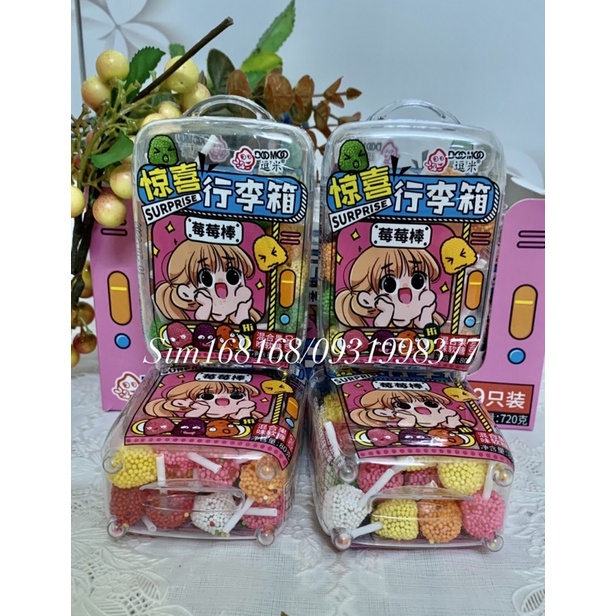 hot /một hộp kẹo vali dẻo que phủ cốm