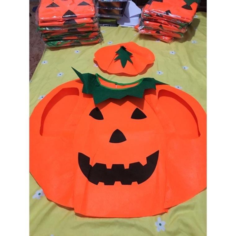 Bộ áo bí ngô sát nách + mũ họa tiết bí ngô thời trang halloween cho bé