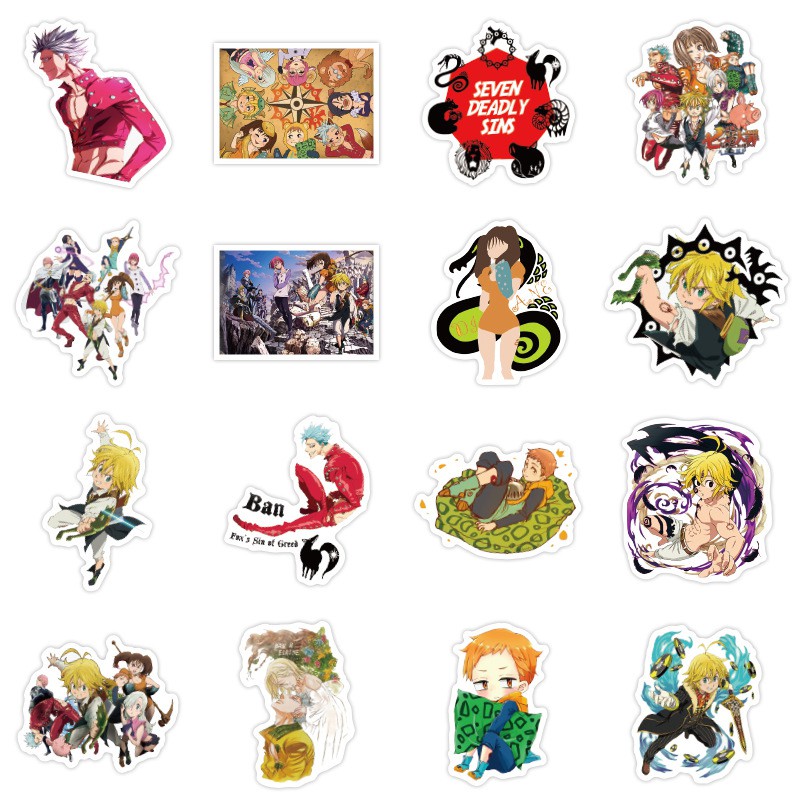 Miếng dán Sticker Anime Manga Nanatsu no Taizai (Thất Hình Đại Tội) trọn bộ 50 hình - In rõ ràng sắc nét khó tróc