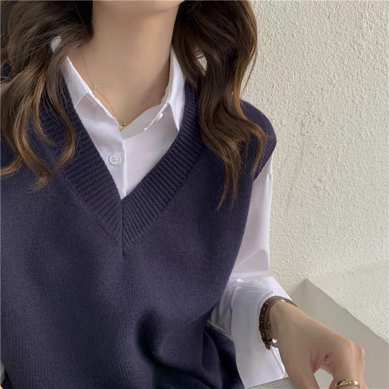 Áo Gile len trơn 2t.unisex dáng rộng chất đẹp mềm mịn áo len gile nữ cổ chữ V mặc bốn mùa kiểu dáng basic P32