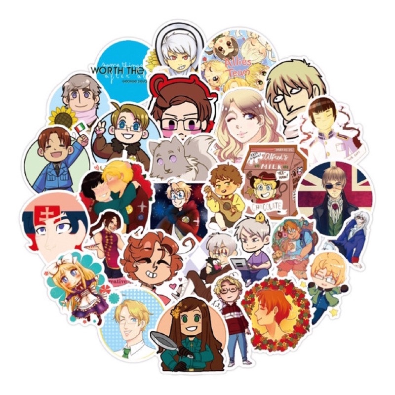 Sticker /hình dán anime Hetalia axis powers 30-60 cái ép lụa khác nhau