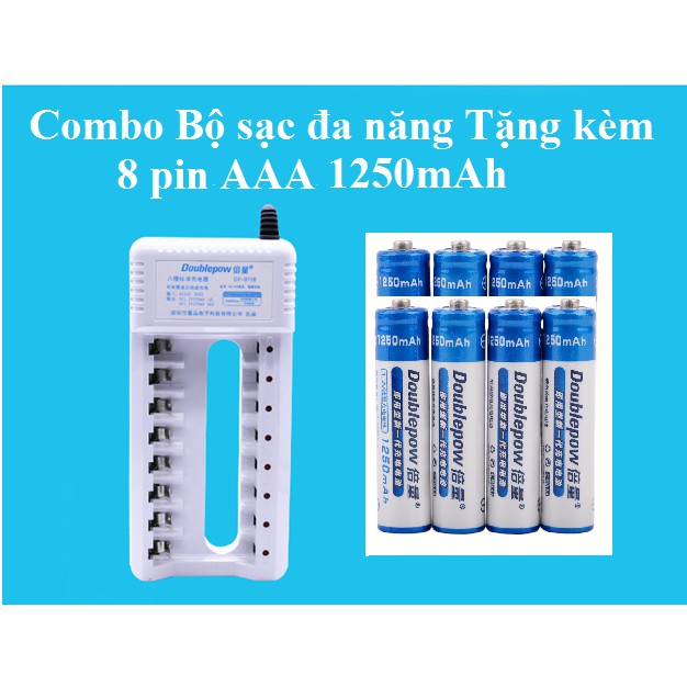 Combo Bộ sạc đa năng B108 Tặng kèm 8 Pin tiểu sac AAA 1250mAh