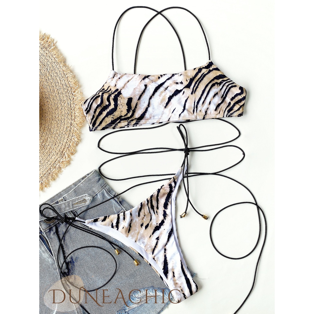 DUNEA Bộ Đồ Bơi Hai Mảnh Họa Tiết Da Báo Quyến Rũ Cho Nữ