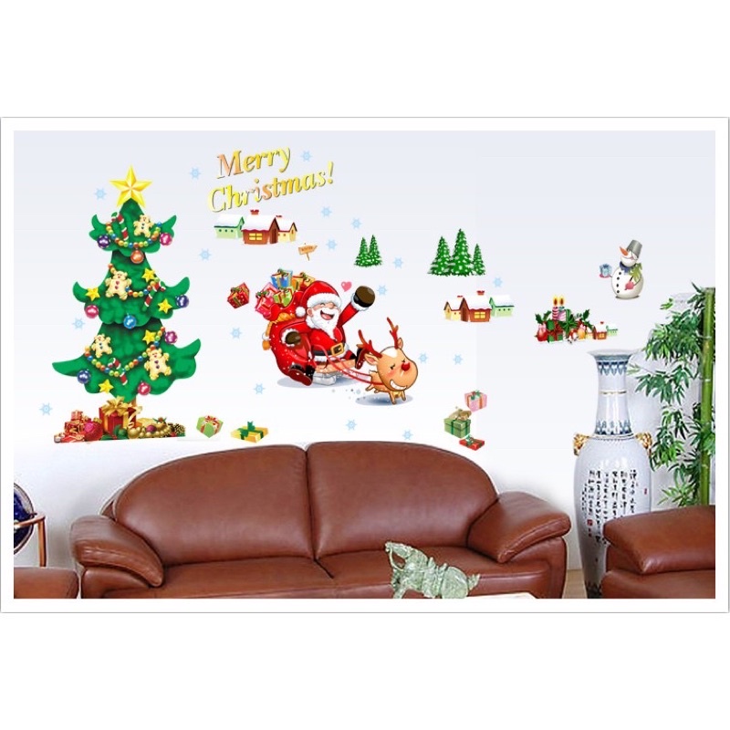 Decal dán tường Ông già cây thông NOEL 02 ⚡️𝐅𝐑𝐄𝐄 𝐒𝐇𝐈𝐏⚡️ Decal trang trí NOEL - PVC keo siêu dính