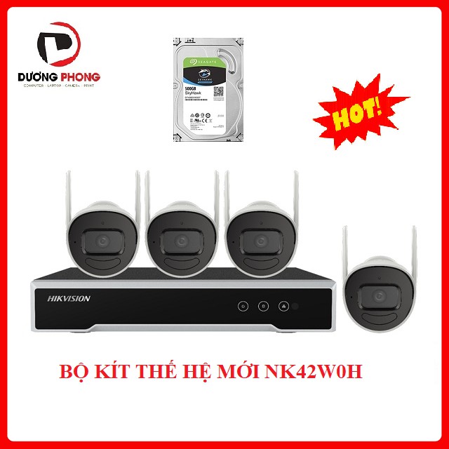 [ Tặng ổ cứng 500GB] Bộ Kit 4 Camera IP Wifi 2MP Thế hệ mới HIKVISION NK42W0H(D) - BH24T Chính hãng