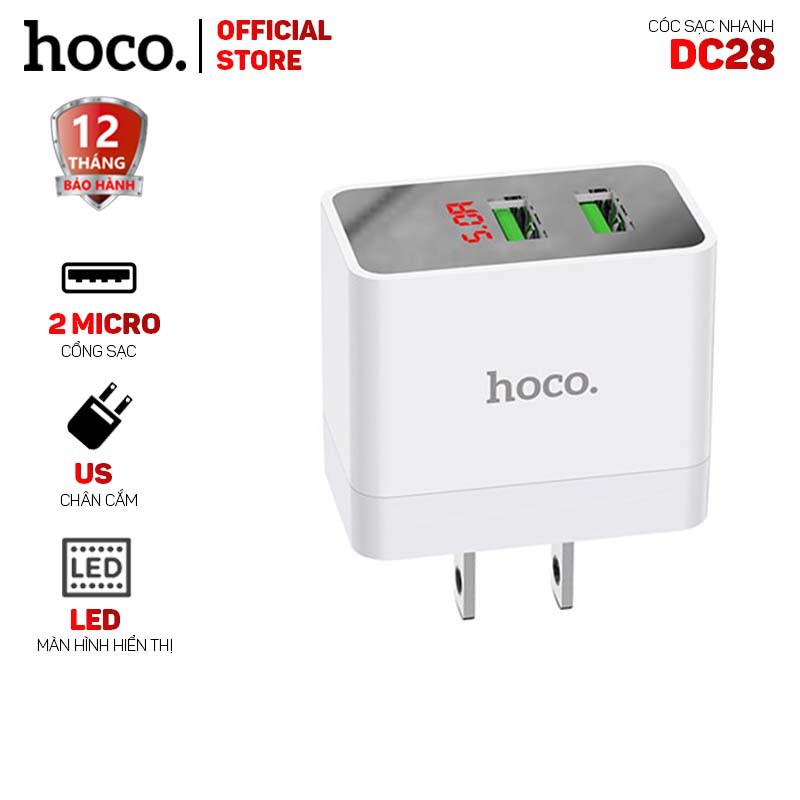Cóc sạc nhanh Hoco DC28 2 cổng USB -Dành cho mọi thiết bị