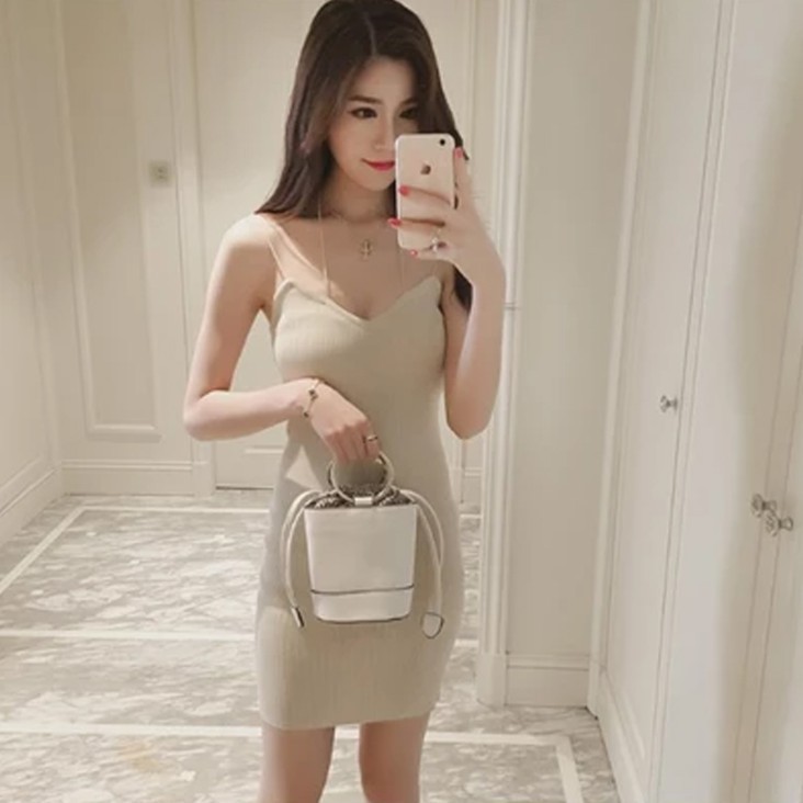 ❦xiaomonv2021❦ mùa hè Đầm hai dây ôm body màu trơn quyến rũ cho nữ | BigBuy360 - bigbuy360.vn