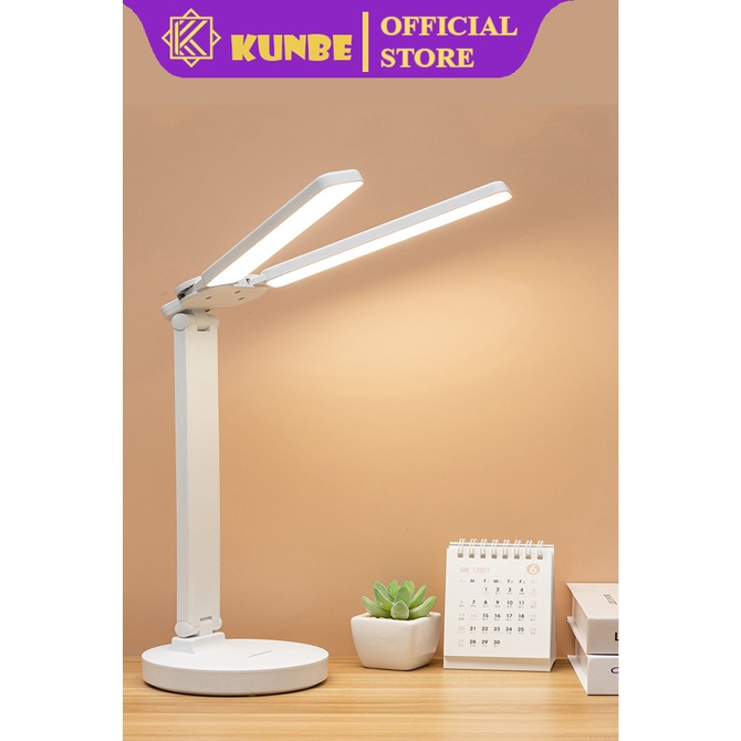 Đèn LED Để Bàn Học Bàn Làm Việc KUNBE Thiết Kế Sáng Tạo Với 2 Thanh Led Rời, Cảm Ứng Tích Điện Pin, Chống Cận Thị