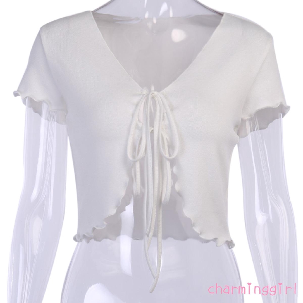 Áo Dệt Kim Tay Ngắn Cổ Chữ V Khoét Sâu | BigBuy360 - bigbuy360.vn