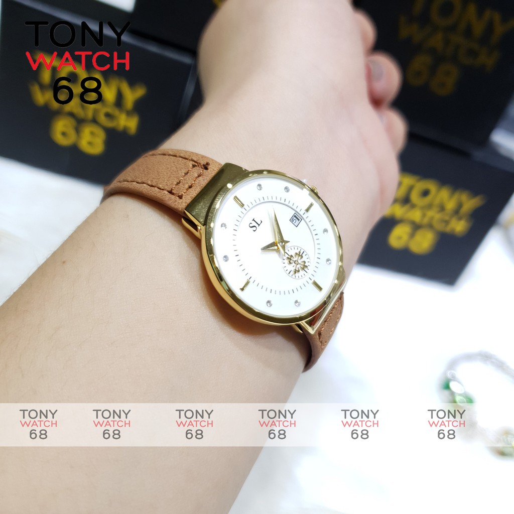 Đồng hồ nữ SL dây da đen mềm mặt đồng hồ siêu mỏng kim rốn độc đáo chống nước chính hãng Tony Watch 68