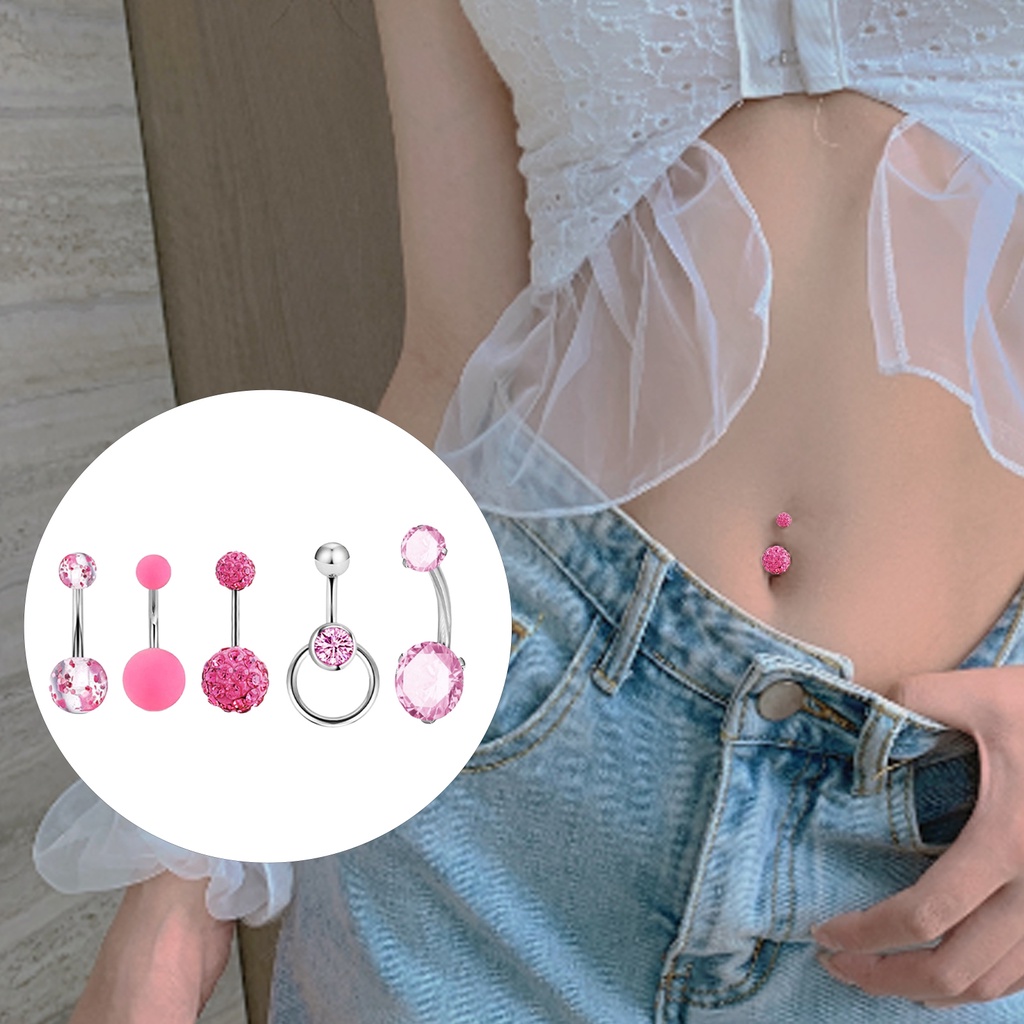 Set 5 Khuyên Rốn Đính Đá Thời Trang Cho Nữ