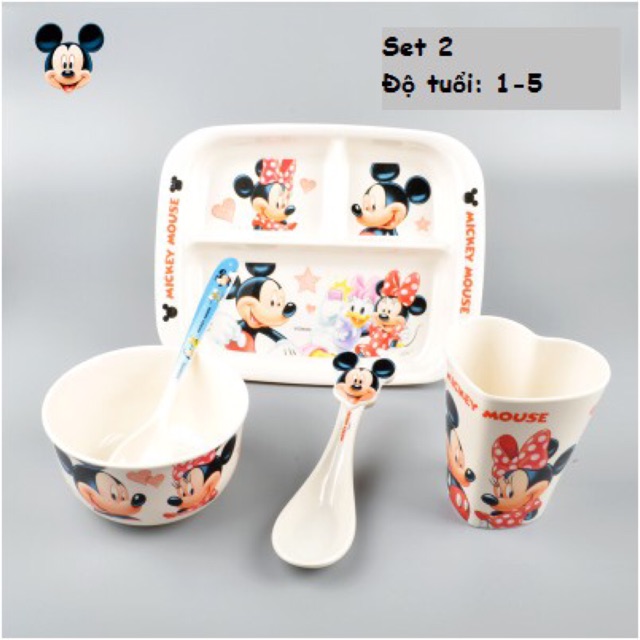 set bát ăn hình MIckey cao cấp cho bé từ 6 tháng đến 5 tuổi tiêu chuẩn Châu Âu- Hàng xuất xịn