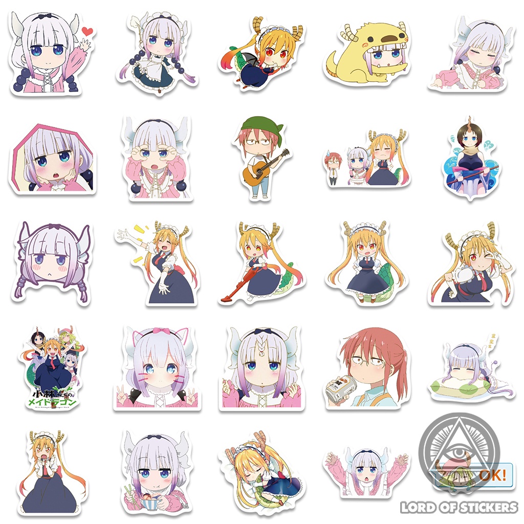 Set 50 Nhãn Dán Sticker Hoạt Hình Kobayashi's Dragon Maid Cute Chống Thấm Nước Trang Trí Mũ Bảo Hiểm, Laptop, Ván Trượt