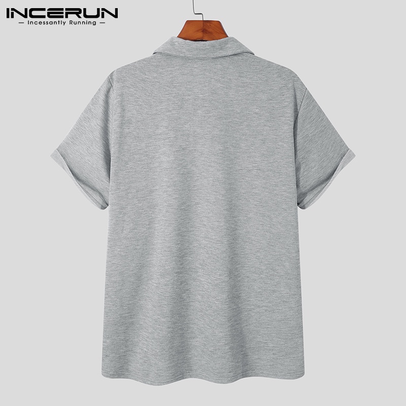Áo thun polo INCERUN ngắn tay màu trơn thời trang đơn giản tùy chọn màu sắc dành cho nam