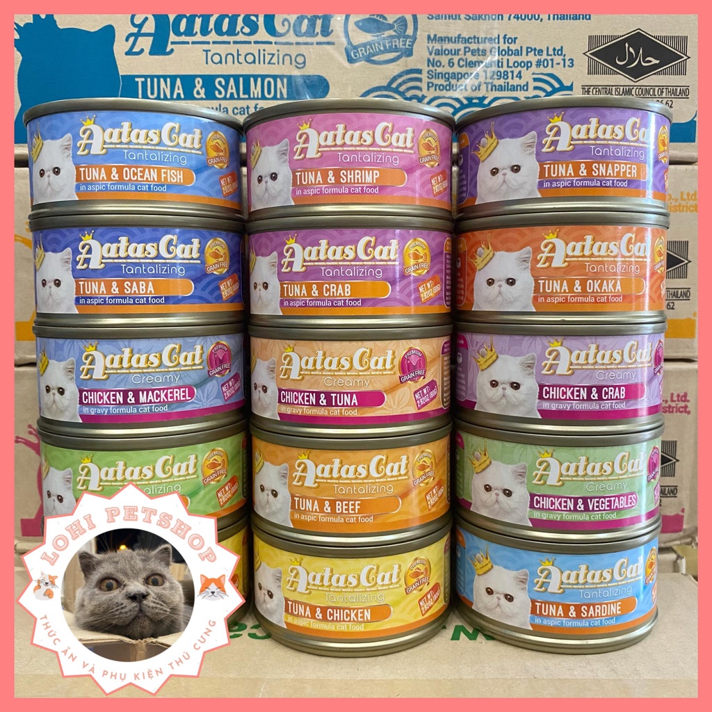 Pate aatas cat cá ngừ súp gà sợi cho mèo - lon 80gr đủ vị