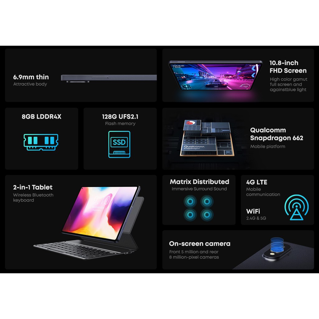 Máy tính bảng Chuwi Hipad Pro LTE chip Snap 622/8G Ram/128G/10.8 inch 2K