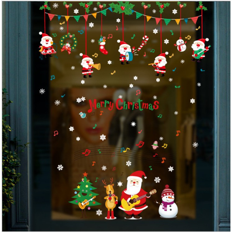 Decal trang trí Rèm dây Ông già Noel cùng hợp ca