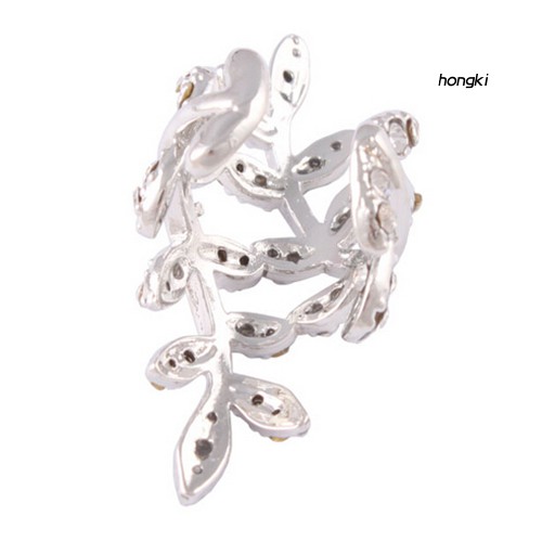 Khuyên kẹp vành tai hình chiếc lá đính đá phong cách punk dành cho nữ